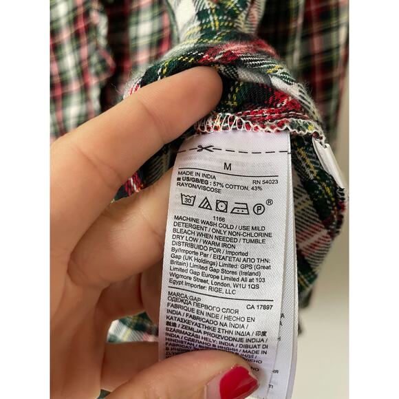 Gap Flannel Ruffle Plaid Shirt Red Green Size Medium - Picture 6 of 6